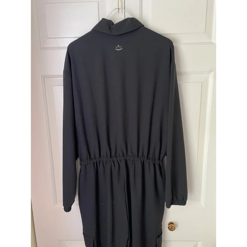 Beyond Yoga City Chic Cargo Jumpsuit Women M Black Long Sleev Drawstring Utility